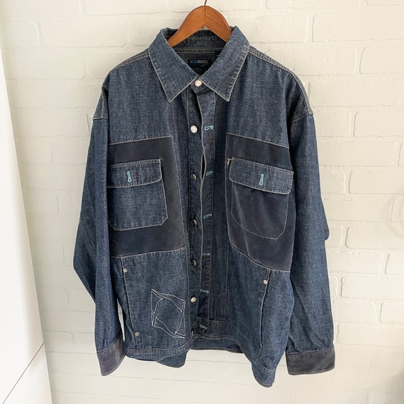 Vintage Y2K Icewear Ice T Denim Jacket Faux Suede Patchwork Dark wash Spellout L - Picture 5 of 16